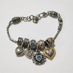 Brighton love heart birthstone blue September Silver Gold Pl charm bracelet